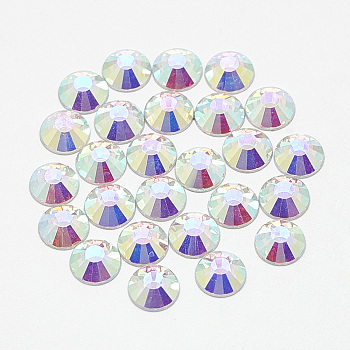 Flat Back Glass Rhinestone Cabochons, Back Plated, Half Round, Crystal AB, SS50, 10mm, about 144pcs/bag
