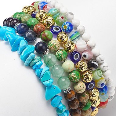 6Pcs 6 Style Natural Mixed Gemstone & Pearl & Glass Beaded Stretch Bracelets Set(BJEW-JB08876)-6