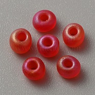 Transparent Frosted Glass Beads, Rondelle, Red, 5x3.5mm, Hole: 1.2mm, about 2400pcs/200g(FGLA-TAC0008-08D)