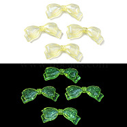 Luminous Transparent Acrylic Beads, with Glitter Power, Glow in the Dark, Bowknot, Pale Goldenrod, 13.5x29x6mm, Hole: 1.8mm(LACR-U001-01D)