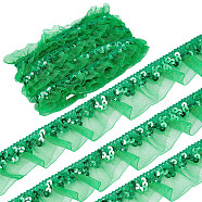 Chinlon Pleated Lace Trim, with Sequin, for Sewing, Gift Package Wrapping, Floral Designing, Lime Green, 1-1/8 inch(30mm), about 12.03 Yards(11m)/Card(EW-WH0013-28C)