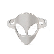 304 Stainless Steel Alien Face Adjustable Ring for Women, Stainless Steel Color, Inner Diameter: 16.6mm(RJEW-M149-13P)