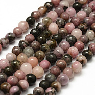 Natural Rhodonite Beads Strands, Round, 8mm, Hole: 1mm, about 47pcs/strand, 15.3 inch(X-G-F364-01-8mm)