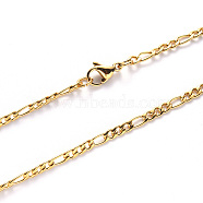 Vacuum Plating 304 Stainless Steel Figaro Chain Necklaces, with Lobster Claw Clasp, Golden, Link: 11x5x1.4mm and 7.5x5.5x1.4mm, 19.68 inch(50cm)(NJEW-S420-003C-G)