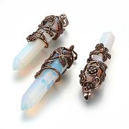 Opalite Pointed Pendants, with Red Copper Plated Brass Findings, Bullet, 57~60x16mm, Hole: 8x5mm(G-O164-02E)