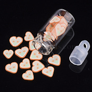 Handmade Polymer Clay Nail Art Decoration Accessories, with Glass Wishing Bottle and CCB Plastic Bottle Stopper, Heart with Smile Face, Dark Orange, 4~6x5~6x0.5~1mm(MRMJ-S046-007H)