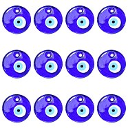 Handmade Lampwork Evil Eye Pendants, Flat Round, Blue, 30x5mm, Hole: 3mm(LAMP-E106-02A)