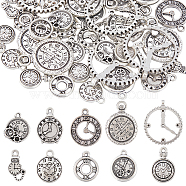 60Pcs 10 Styles Alloy Pendants, Clock Charm, Antique Silver, 15~34x9.5~29.5x1.5~3.5mm, Hole: 1.2~3mm, 6pcs/style(FIND-SC0006-70)