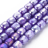 Opaque Baking Painted Glass Beads Strands, Imitation Stones, Faceted, AB Color Plated, Column, Medium Purple, 8x8mm, Hole: 1.2mm, about 60pcs/strand, 19.69 inch(50cm)(EGLA-N006-008-B09)