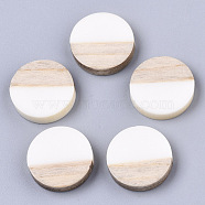 Resin & Wood Cabochons, Flat Round, Two Tone, White, 15x3.5mm(RESI-R425-05L)