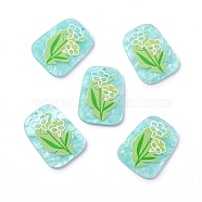 Acrylic Pendants, with Flower, Trapezoid, Sky Blue, 39.5x29x2.5mm, Hole: 1.6mm(KY-M003-10)