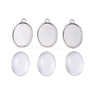 DIY Pendant Making, with Alloy Pendant Cabochon Settings and Transparent Clear Oval Glass Cabochons, Antique Silver, 32x20.5x2mm, Hole: 2mm(DIY-X0098-89AS)