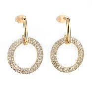 Brass Micro Pave Clear Cubic Zirconia Dangle Stud Earrings, with Ear Nuts, Ring, Real 18K Gold Plated, 31mm, Pin: 0.7mm(EJEW-F256-05G)
