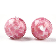 Handmade Normal Lampwork Beads, Round with Fleck, Pink, 10mm, Hole: 1.2~1.6mm(LAMP-N024-08A-02)