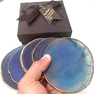 Dyed Natural Agate Slice Cup Mats, Heat Resistant Pot Mats, for Home Kitchen, Polygon, Steel Blue, 80~100mm(DJEW-PW0012-133C)