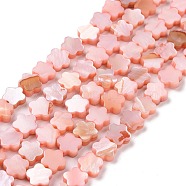 Natural Freshwater Shell Beads Strands, Dyed, Flower, Salmon, 8x8x3mm, Hole: 0.8mm, about 52pcs/strand, 15.16''(38.5cm)(SHEL-H002-03D)