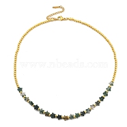 Natural Moss Agate Beaded Necklaces, Brass Beads Necklaces, Star, 15.55~15.94 inch(39.4~40.5cm)(NJEW-P311-04E-G)