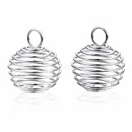 Iron Wire Pendants, Spiral Bead Cage Pendants, Round, Platinum, 28~30x24~25mm, Hole: 6mm(X1-IFIN-R231-25mm-P)