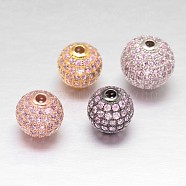 CZ Brass Micro Pave Cubic Zirconia Round Beads, Mixed Color, 10mm, Hole: 2mm(ZIRC-L017-10mm-16)