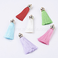 Nylon Thread Tassel Big Pendants Decoration, with Plastic Findings, Mixed Color, 69~77x15.5mm, Hole: 2.5mm(FIND-K002-03)