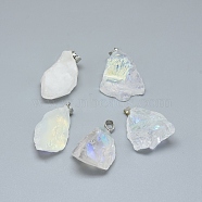 Electroplate Natural Crystal Pendants, with Platinum Tone Alloy Snap on Bails, AB Color Plated, Nuggets, 28~32x17~22x15~20mm, Hole: 5x4mm(G-S282-15A)