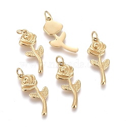 Valentine's Day Ion Plating(IP) 304 Stainless Steel Pendants, with Jump Rings, Rose, Golden, 23x9x2mm, Hole: 3mm(STAS-I164-019G)