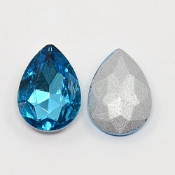 Glass Pointed Back Rhinestone, Back Plated, Faceted, Teardrop, Deep Sky Blue, 18x13x6mm(RGLA-Q002-11)
