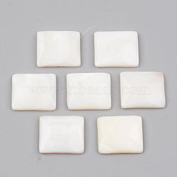 Natural Freshwater Shell Cabochons, Rectangle, White, 13x15x3mm(SHEL-R049-019)
