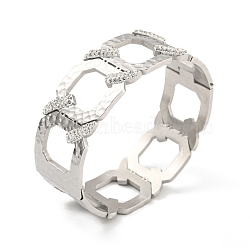 304 Stainless Steel Pave Crystal Rhinestone Hollow Out Hinged Bangles for Women, Platinum, 7/8 inch(2.2cm), Inner Diameter: 2-3/8x2 inch(6.1x5cm)(BJEW-D044-09P)