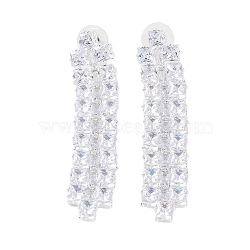 Brass Micro Pave Cubic Zirconia Stud Earrings, Rectangle, Platinum, 68x13.5mm(EJEW-B046-19P)