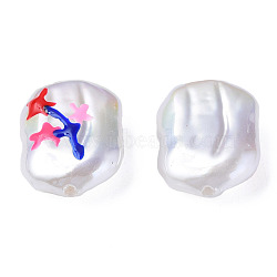 ABS Plastic Imitation Pearl Beads, with Enamel, Oval with Flower, Colorful, 21x15x7mm, Hole: 1.2mm(KY-N015-168)