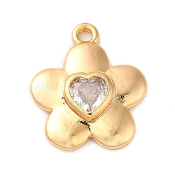 Brass Micro Pave Cubic Zirconia Pendants, Real 18K Gold Plated, Flower, Clear, 14x12x2.5mm, Hole: 1.2mm(KK-E082-05G-02)