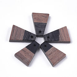 Resin & Wood Pendants, Trapezoid, Black, 18x12.5x3~4mm, Hole: 2mm(X-RESI-S358-52J)