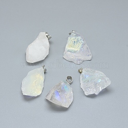 Electroplate Natural Crystal Pendants, with Platinum Tone Alloy Snap on Bails, AB Color Plated, Nuggets, 28~32x17~22x15~20mm, Hole: 5x4mm(G-S282-15A)