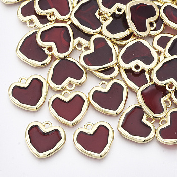 Epoxy Resin Pendants, with Alloy Findings, Heart, Light Gold, FireBrick, 16x17x2.5mm, Hole: 1.8mm