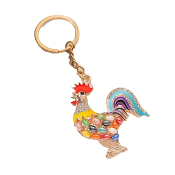 Alloy Rhinestone Keychain, with Enamel, Rooster, Colorful, 11cm