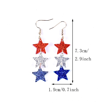 Colorful Acrylic Dangle Earrings for Independence Day, Star, 73x19mm