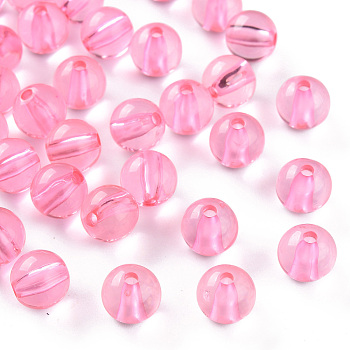 Transparent Acrylic Beads, Round, Hot Pink, 10x9mm, Hole: 2mm, about 940pcs/500g