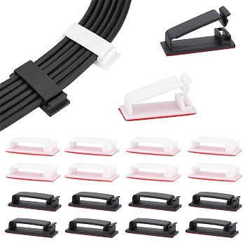 PandaHall Elite 40Pcs 2 Colors Plastic Self Adhesive Cable Management Clips, for TV PC Ethernet Cable Under Desk Home Office Outdoor, Mixed Color, 47x19x12mm