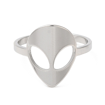 304 Stainless Steel Alien Face Adjustable Ring for Women, Stainless Steel Color, Inner Diameter: 16.6mm