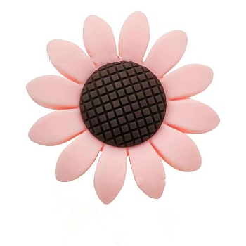 Sunflower Food Grade Silicone Beads, Chewing Beads For Teethers, DIY Nursing Necklaces Making, Pink, 40mm