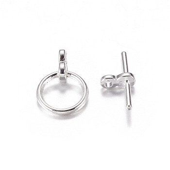 Tibetan Style Toggle Clasps, Lead Free & Cadmium Free & Nickel Free, Ring, Silver Color Plated, Size: Ring: about 12mm in diameter, Bar: about 19mm long, 3mm wide, hole: 2mm