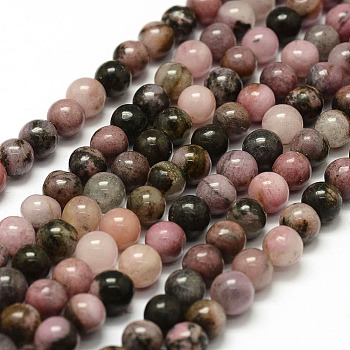 Natural Rhodonite Beads Strands, Round, 8mm, Hole: 1mm, about 47pcs/strand, 15.3 inch