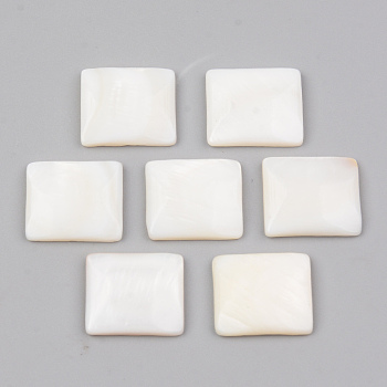 Natural Freshwater Shell Cabochons, Rectangle, White, 13x15x3mm