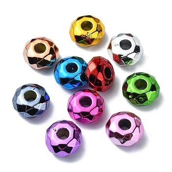 UV Plating Acrylic European Beads, Large Hole Beads, Faceted, Mixed Color, 15x8mm, Hole: 4.7mm