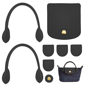 PU Leather Purse Knitting Accessories Sets, including Sew on Bag Handles, Snap Button Bag Covers, Black, 23~302x13~89x2~6mm, 8pcs/set