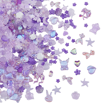 Resin Cabochons, Nail Art Decoration Accessories, Mixed Shapes, Lilac, 7~12x8~9.5x2~2.5mm, 4 bags/box