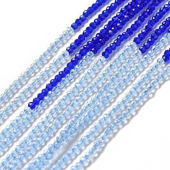 2 Colors Transparent Glass Beads Strands, Segmented Multi-color Beads, Faceted, Round, Blue, 2mm, Hole: 0.5~0.6mm, about 184~211pcs/strand, 15.28~15.75 inch(38.8~40cm)