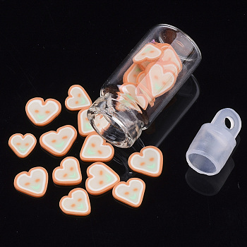 Handmade Polymer Clay Nail Art Decoration Accessories, with Glass Wishing Bottle and CCB Plastic Bottle Stopper, Heart with Smile Face, Dark Orange, 4~6x5~6x0.5~1mm