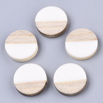 Resin & Wood Cabochons, Flat Round, Two Tone, White, 15x3.5mm